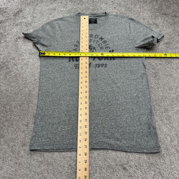 Abercrombie & Fitch Embroidered Graphic T-Shirt Mens Medium Gray Cotton Crew Tee - Picture 7 of 10